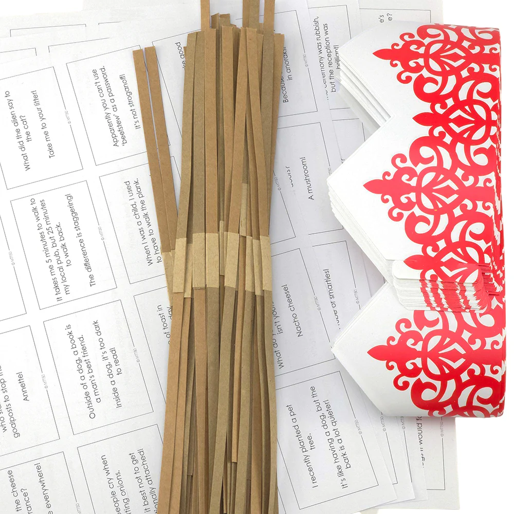 Red Adjustable Paper Hats, Jokes and Optional Snaps | DIY Cracker Accessory Pack - Image 4