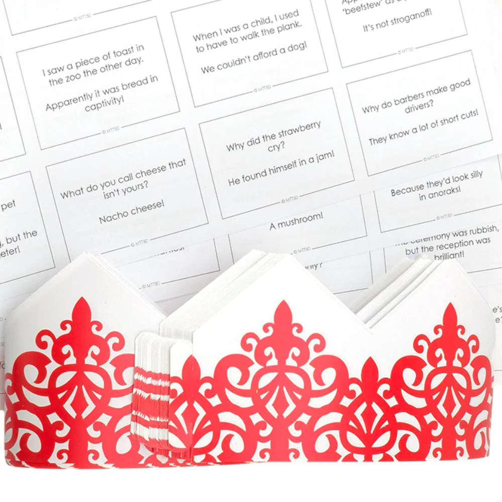 Red Adjustable Paper Hats, Jokes and Optional Snaps | DIY Cracker Accessory Pack - Image 7