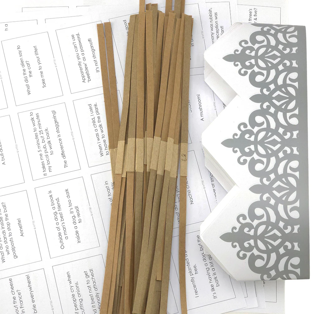Silver Adjustable Paper Hats, Jokes and Cracker Snaps | DIY Cracker Accessory Pack - Image 3